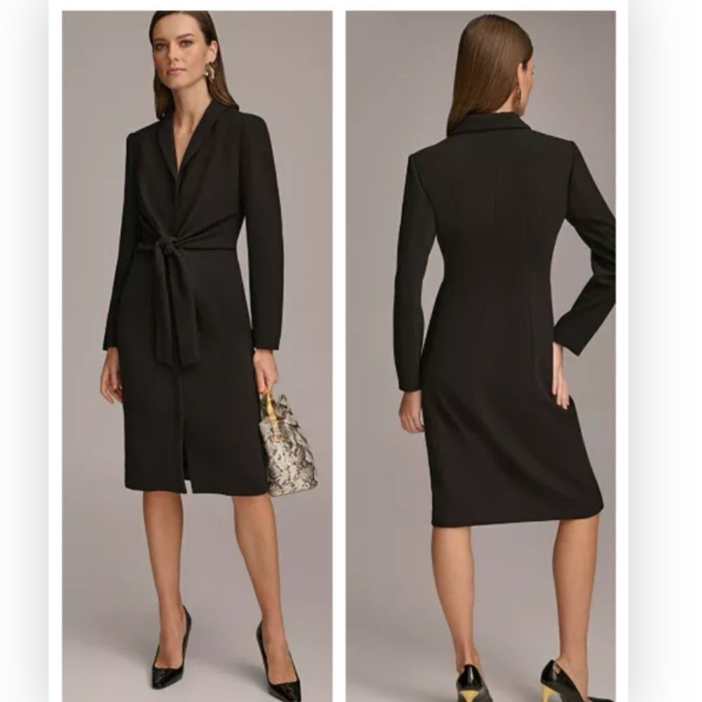 Donna Karan Black Tie-Front Long Sleeve Dress $425